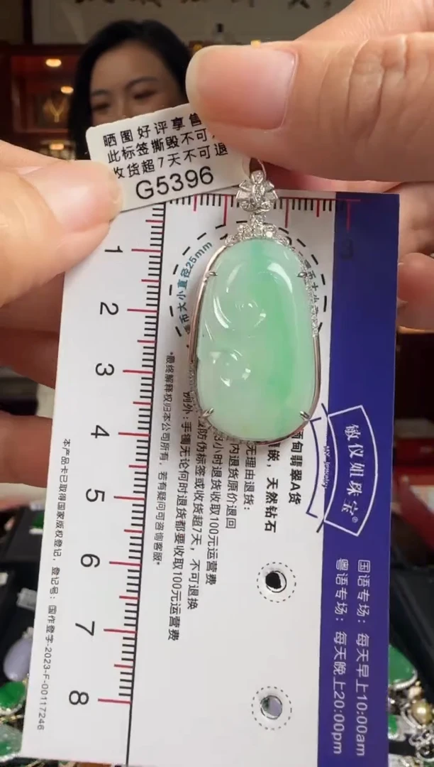 【闪购商品】翡翠颈饰18K金镶嵌G5396冰飘绿如意