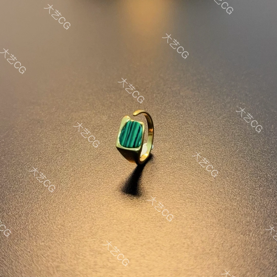 合金石英石戒指 绿色简约复古戒指绿金色指环RICug 0434