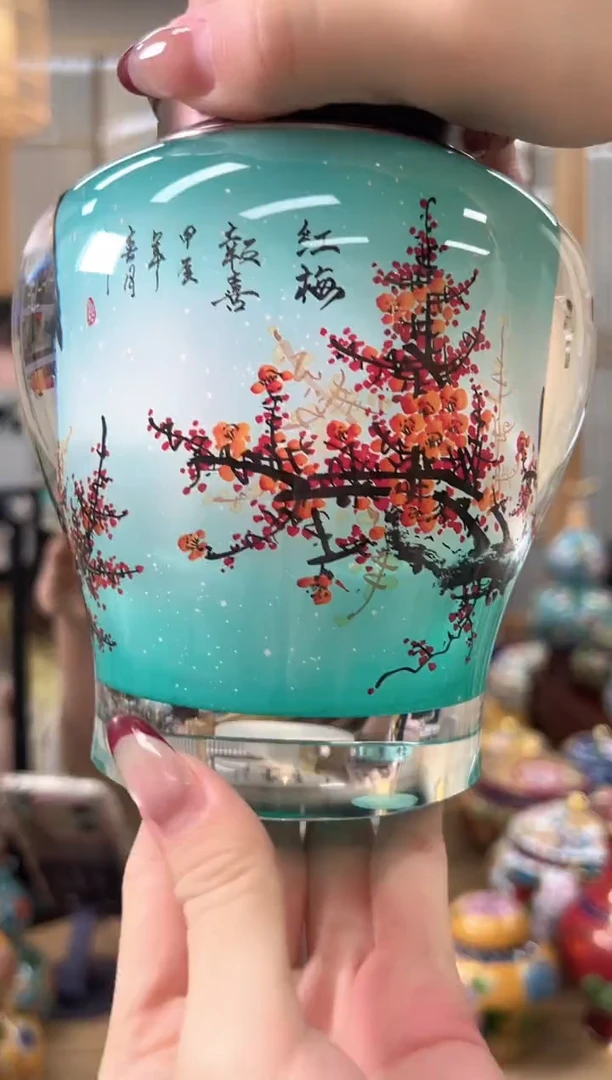 【闪购商品】内画精品茶叶罐NH005蓝色梅花
