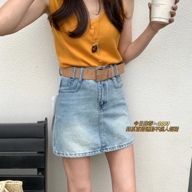 【3007-hmz】显瘦牛仔高腰短款百搭夏季通勤韩系小个子时尚辣妹短裙