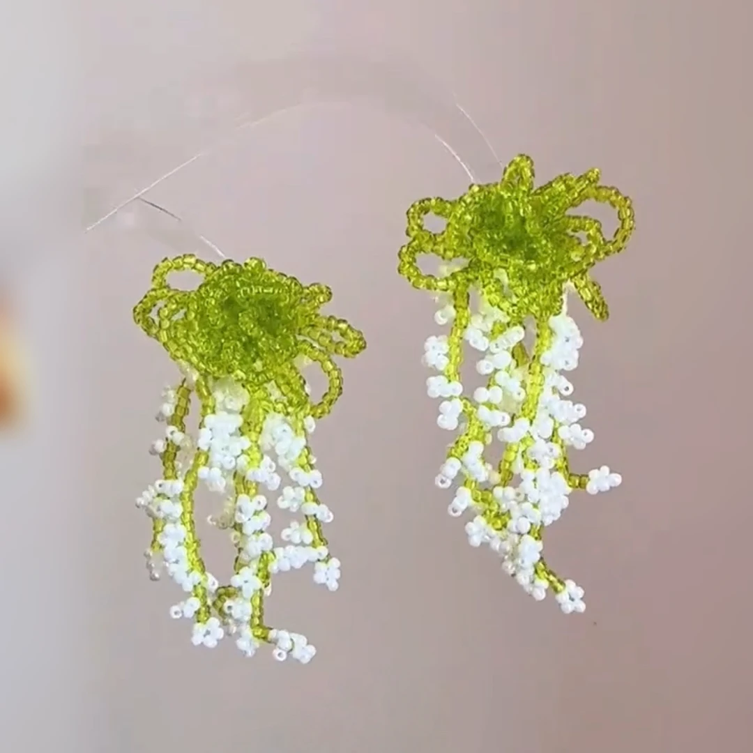 铜合金耳饰 【雨打梨花】色波西米亚女耳环绿色森系手工手作