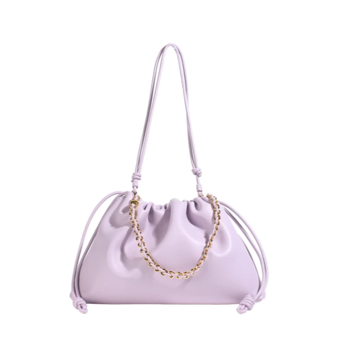 褶皱绳结纳帕羊皮单肩手提斜挎云朵包大号BK-6003-水紫色41*10*16