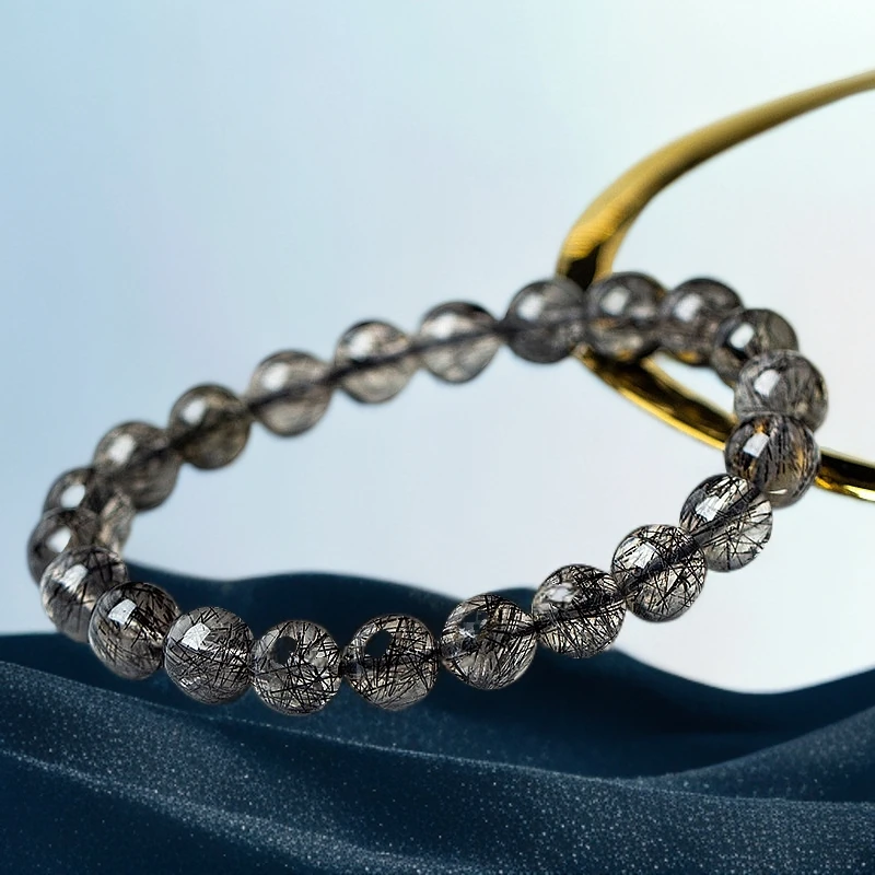 黑发晶批发天然黑丝发晶手链密丝钛晶发水晶饰品黑发晶单圈手链