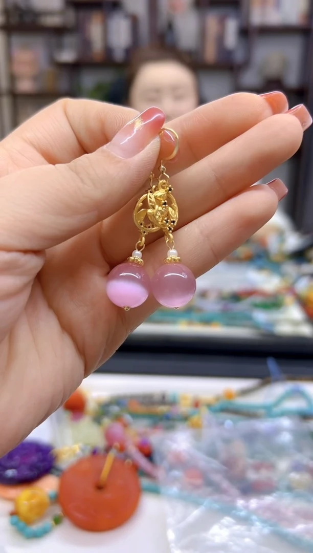 【闪购商品】碧玺猫眼耳饰14K金镶嵌E716