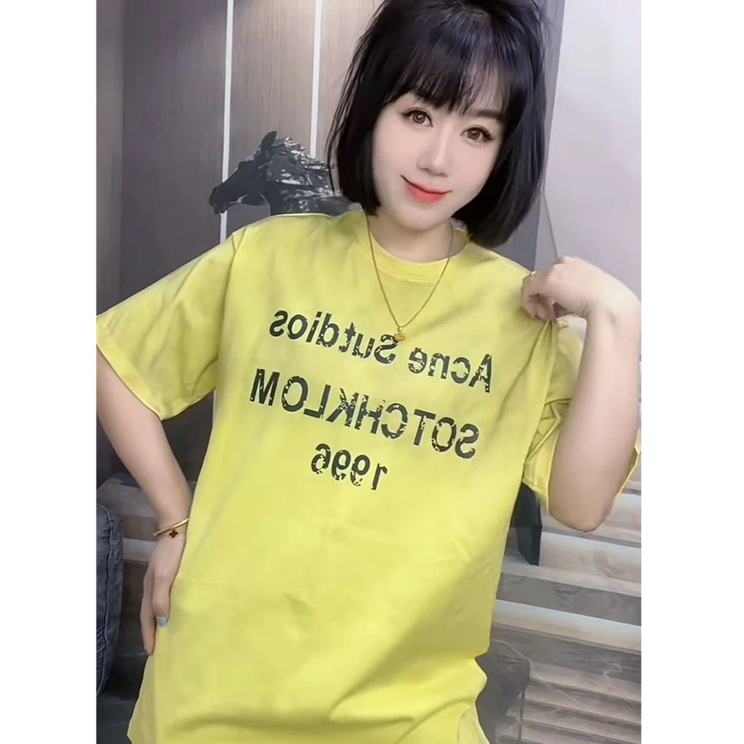 韩版气质简约百搭印花圆领短袖t恤女2025年春季新款宽松上衣10362