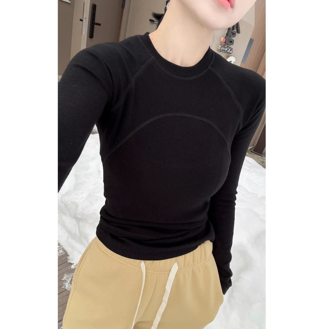 套头长袖拼接圆领“小蛮腰”女性休闲秋季保暖秋冬修身T恤户外运动