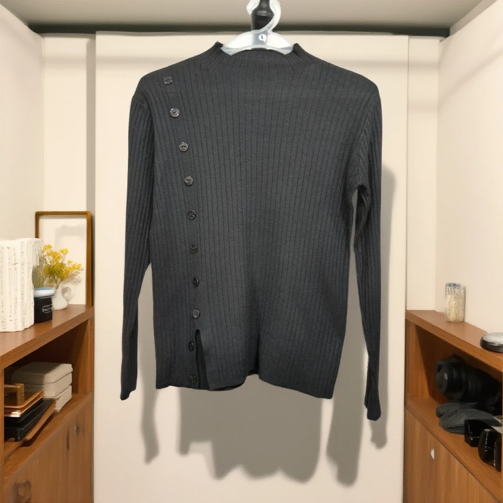 秋冬新款半高领黑色针织开叉显瘦上衣W621