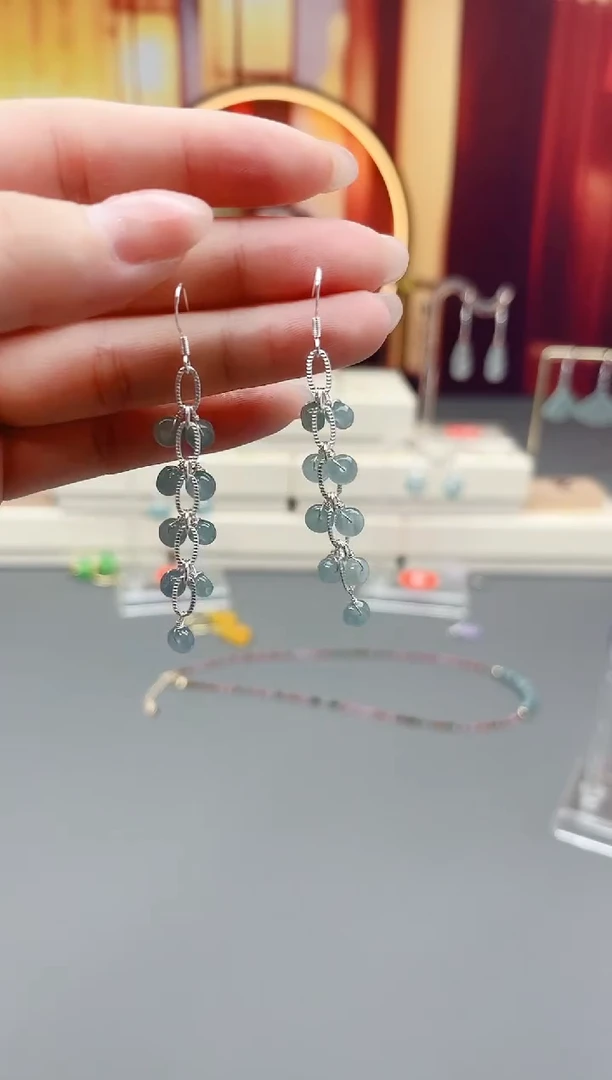 银S925镶嵌翡翠耳饰911