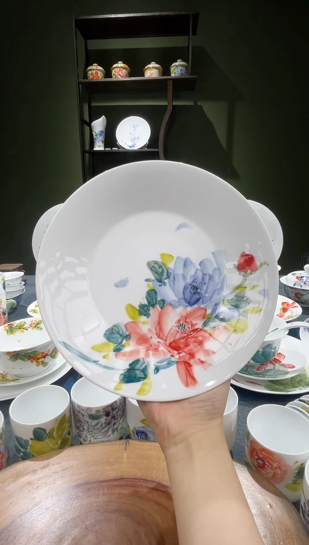 盘景德镇高温釉下彩8英寸斗笠盘