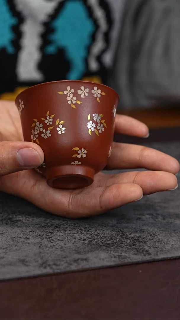 【闪购商品】紫砂茶杯描金银 碎花 主人杯