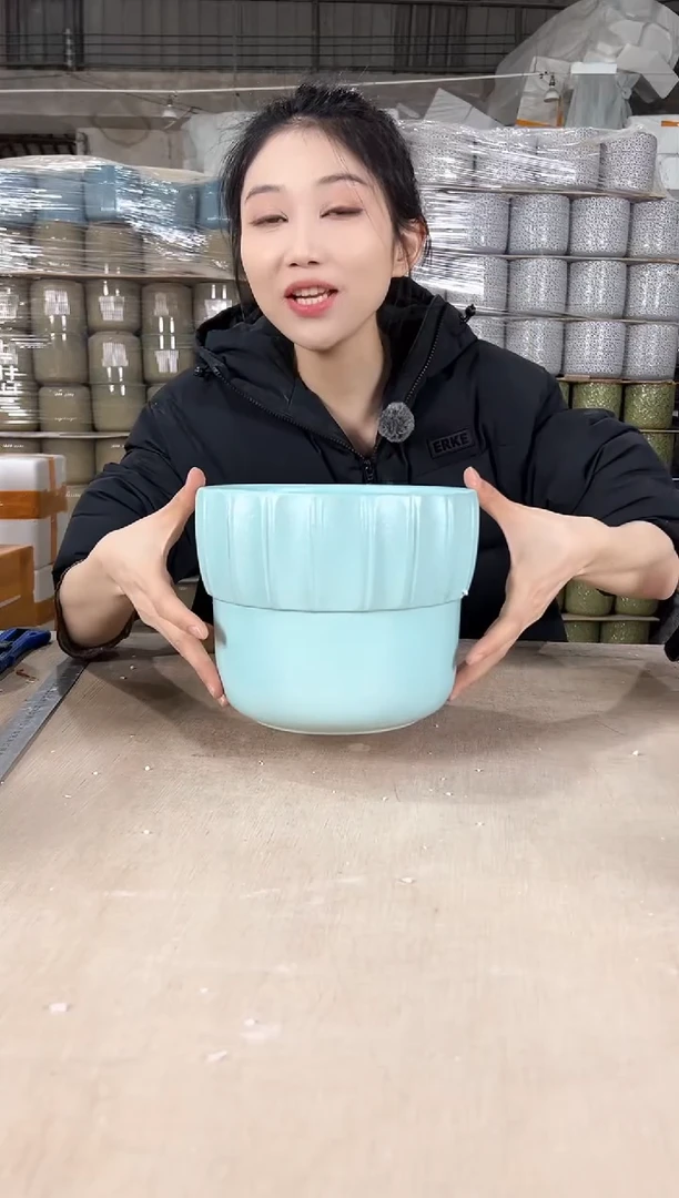 【闪购商品】陶瓷火锅条纹荧光浅绿大号20x17