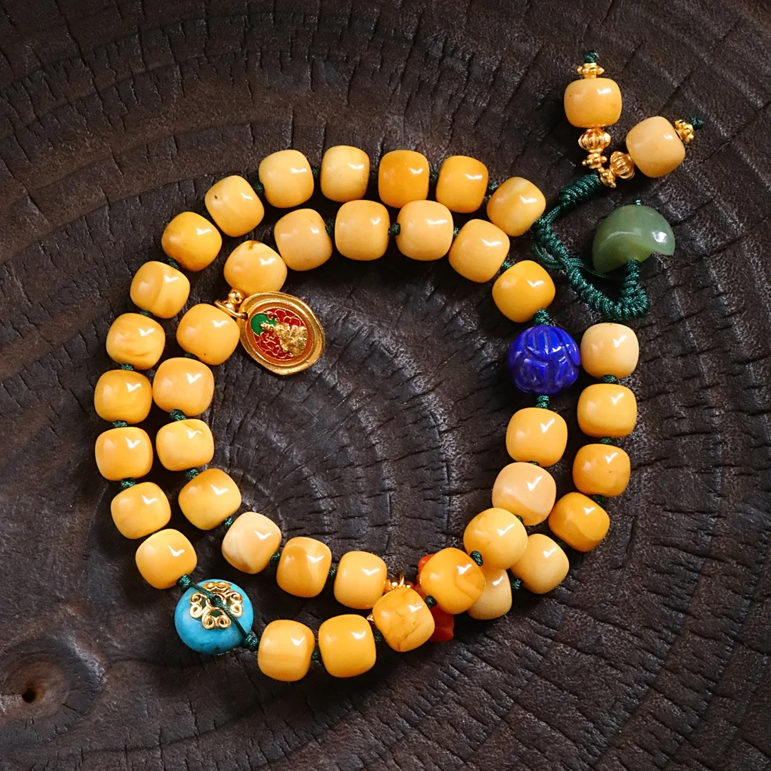 链子925银 N18376<秋梦>青青蓝色莲花元宝佛像圆牌黄珠项链