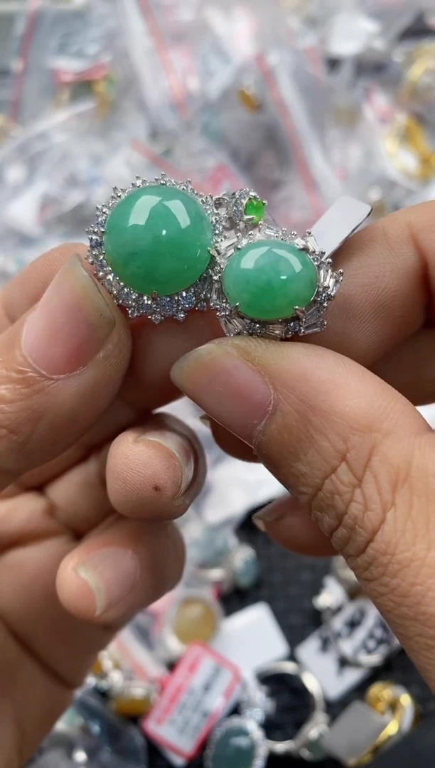 银S925镶嵌戒指翡翠555----9