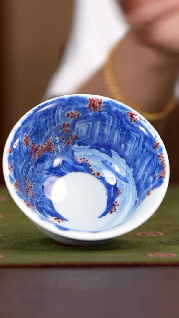 杯子林涛小馆釉里红山水赤壁图压手杯@@ltxg153