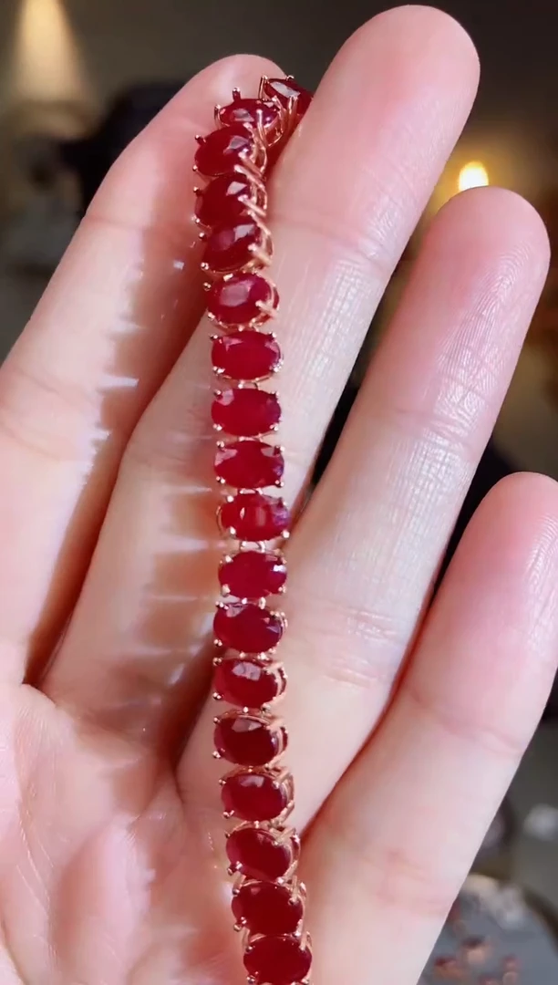 银S925镶嵌手链红宝石手链