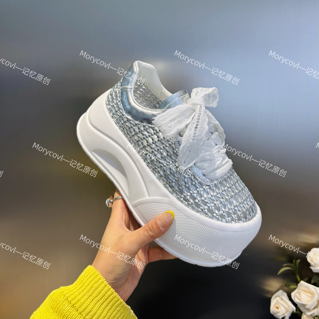 夏季新款厚底凉鞋~增高厚底鞋小香风编制休闲小白鞋洞洞鞋95-018