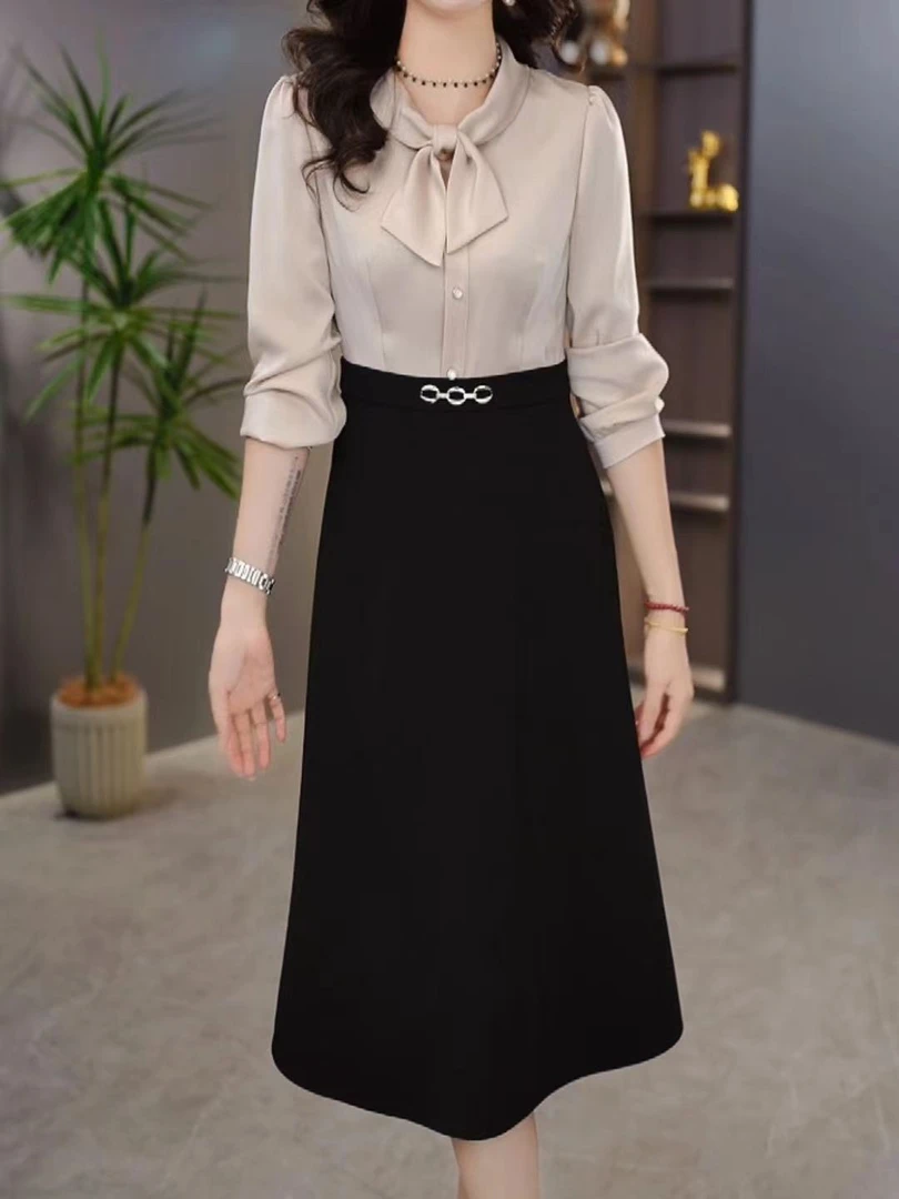 秋季新款长袖洋气气质修身减龄收腰时尚显瘦百搭连衣裙4961#