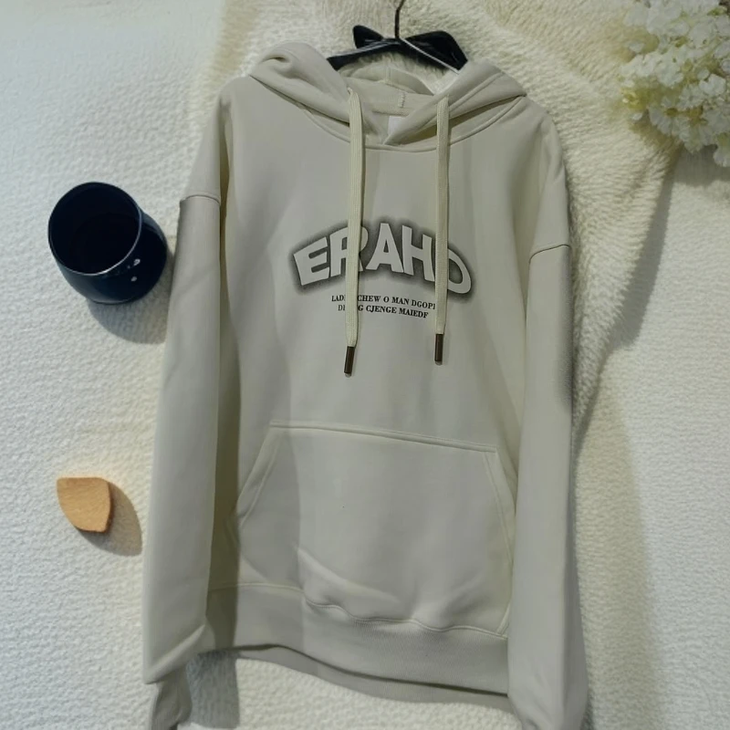 【24063-杏色】青少年潮品连帽加绒卫衣