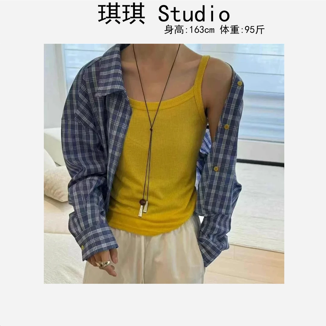 《琪琪家》春夏季新款气质时尚格子衬衫减龄通勤背心两件套9511-G