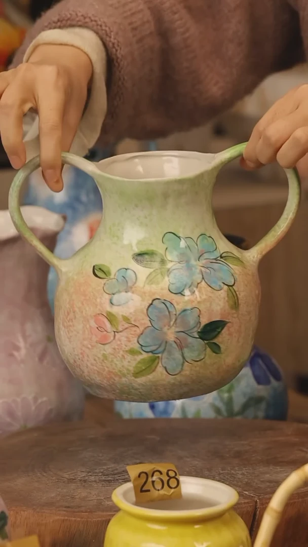陶瓷景德镇设计师手作花器摆件侘寂风@M494@