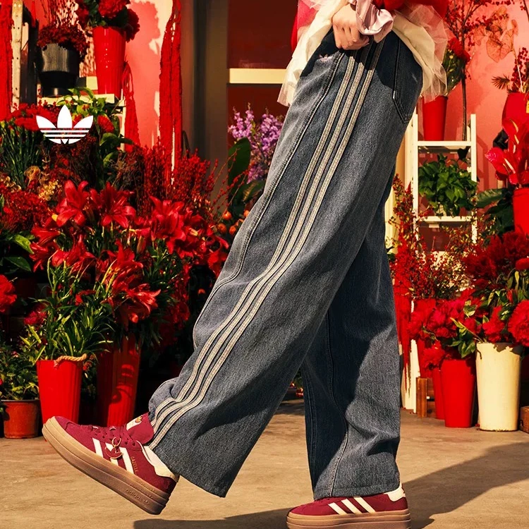 Adidas LOOSE DENIM JOGGERS宋雨琦同款牛仔阔腿运动弯刀裤JN0726