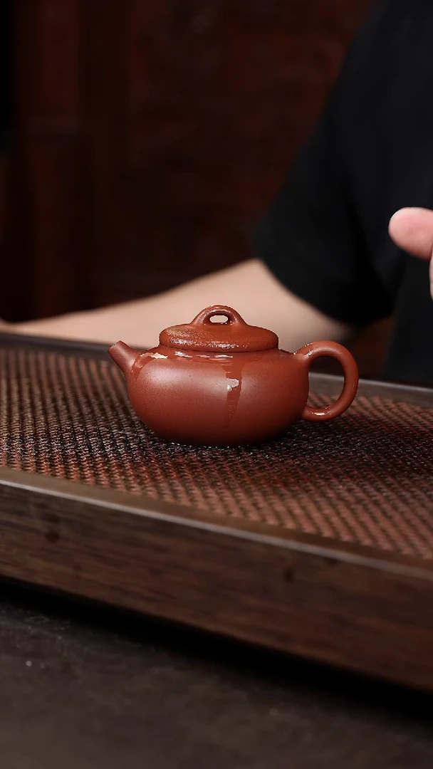 茶壶紫砂微瑕 红泥桑扁