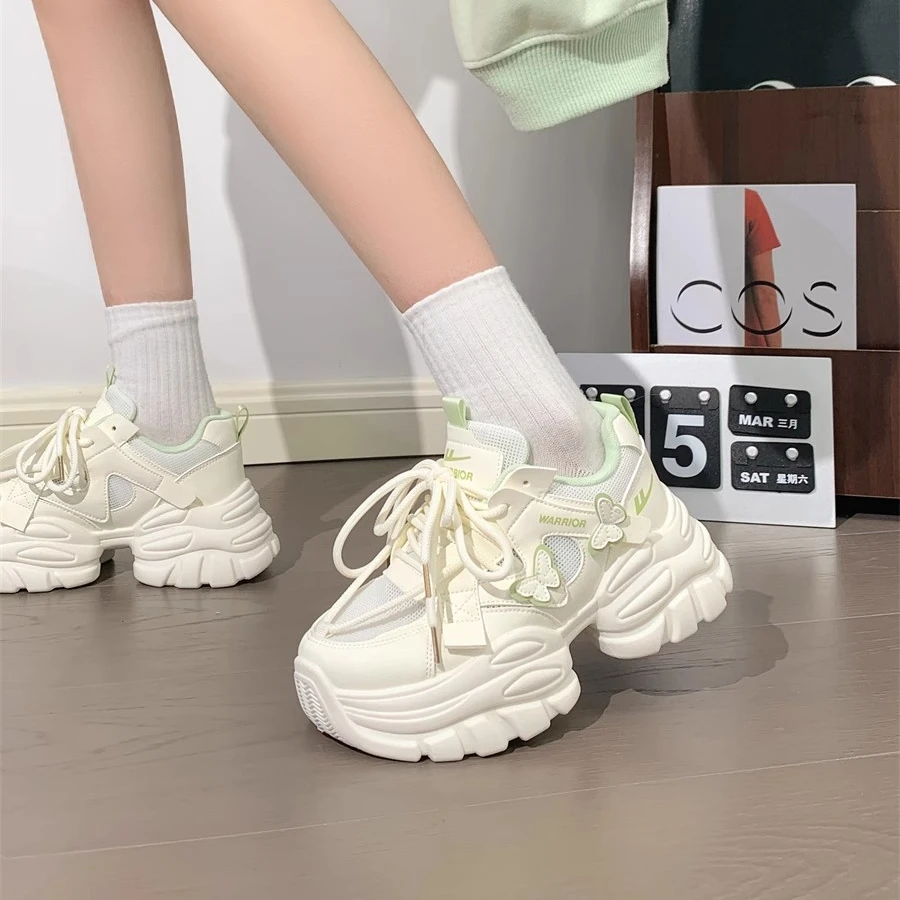 回力厚底蝴蝶老爹鞋女薄款透气小白鞋2025新款夏季网面休闲运动鞋