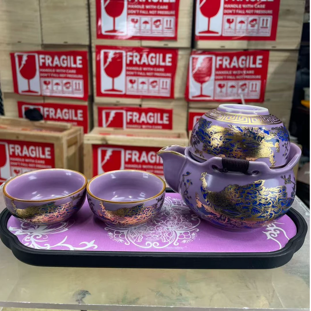 心名茶器 紫汝窑孔雀变色仙女宝瓶配三杯旅行茶具快客杯-3230
