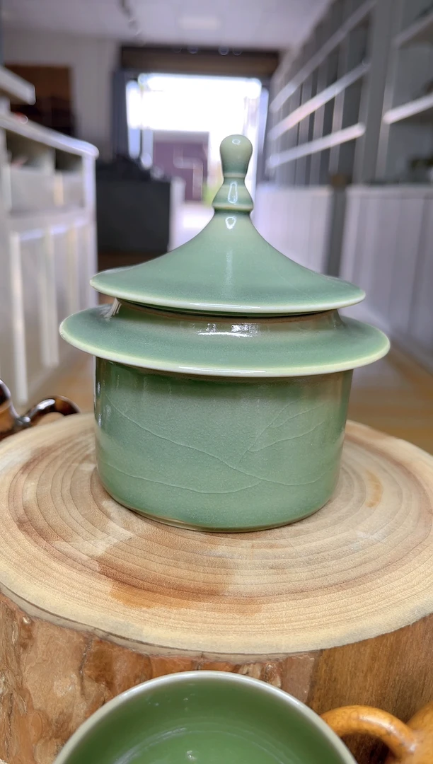 杯子原生态原矿青绿天坛茶叶罐