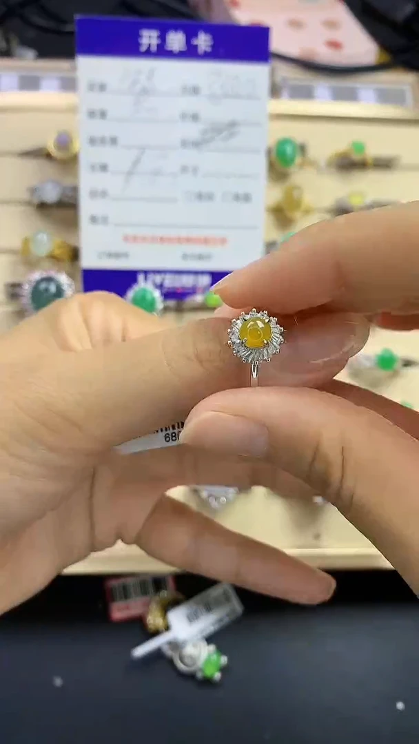 翡翠戒指银S925镶嵌翡翠 蛋面 银S925镶嵌