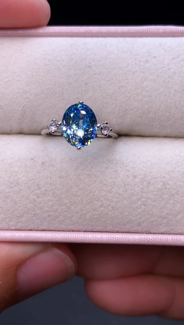 银S925镶嵌戒圈海蓝宝石11