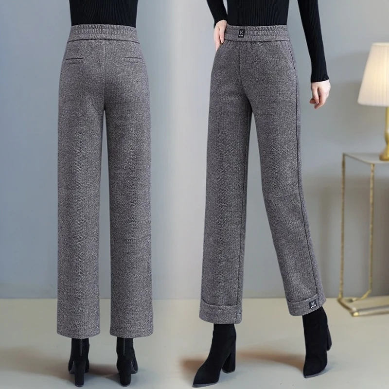 正版2025裤子网红款九分毛呢窄版直筒裤女高腰垂感秋冬显高休闲裤