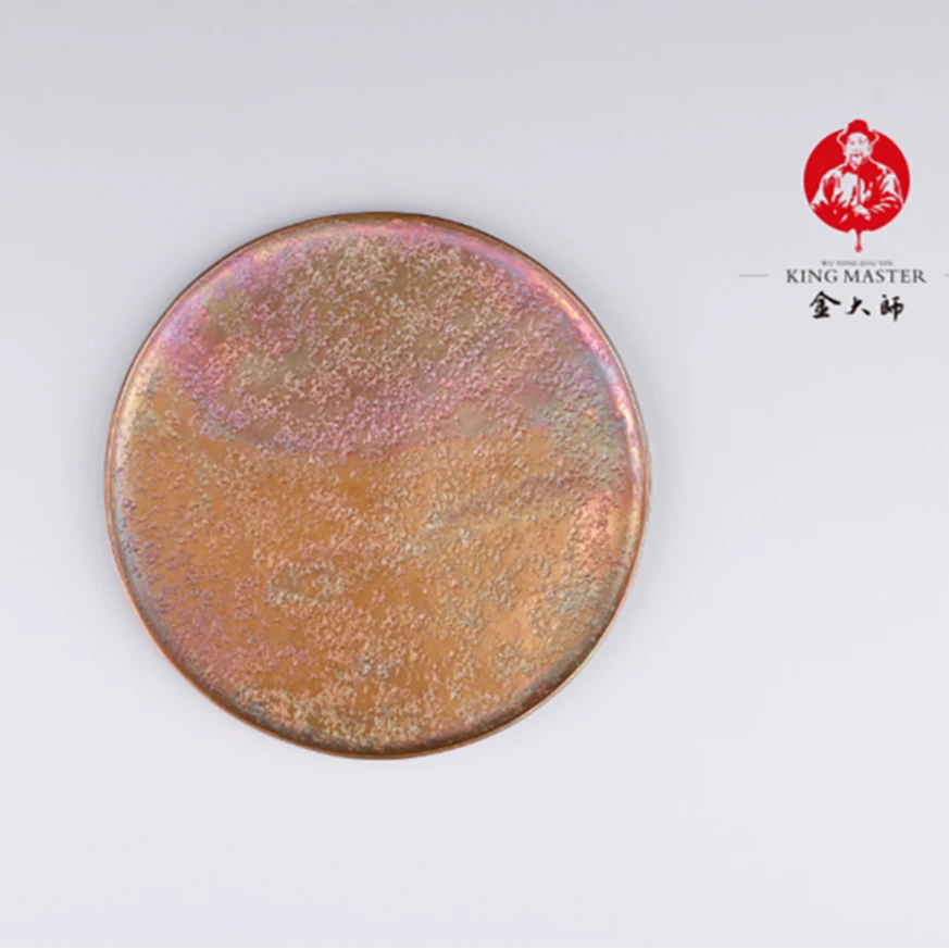 金大师手工锤点铜杯垫杯托
