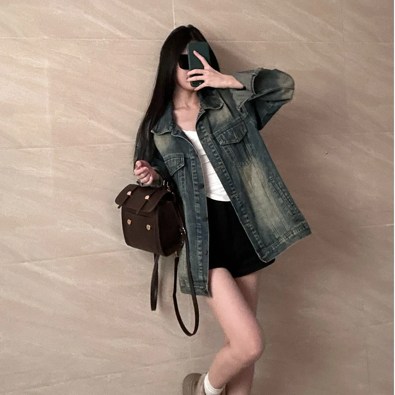 2025春季新款牛仔外套女长袖 oversize韩版宽松vintage夹克衫bf潮