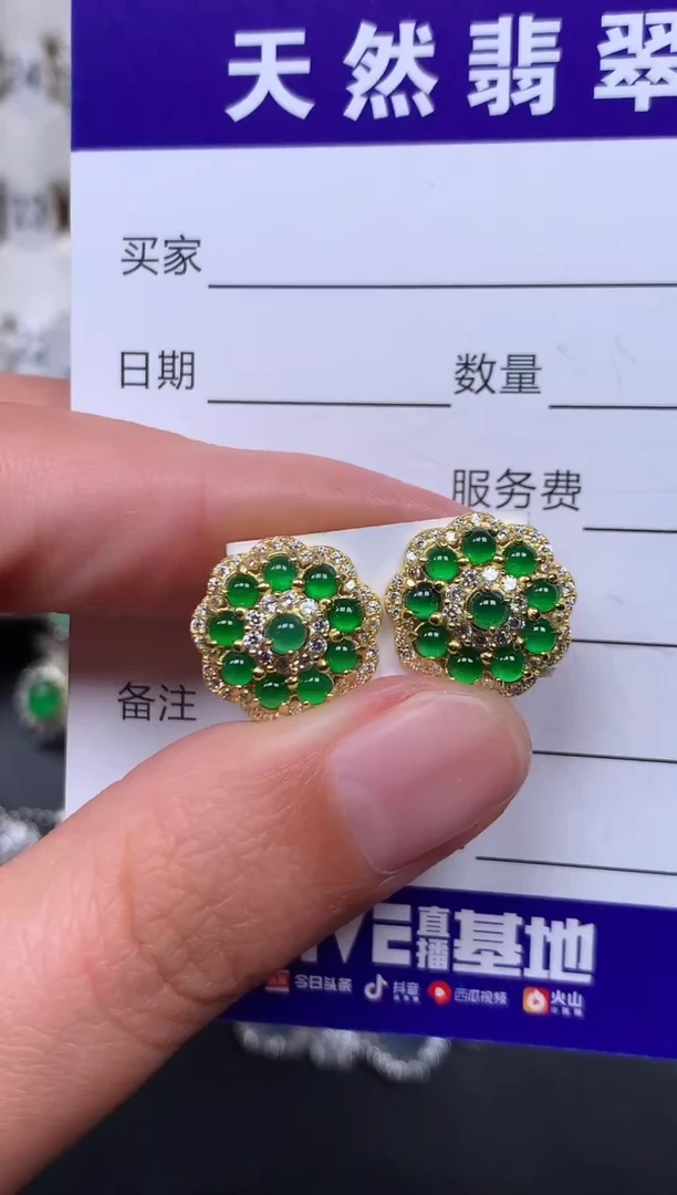 银S925镶嵌翡翠耳饰424