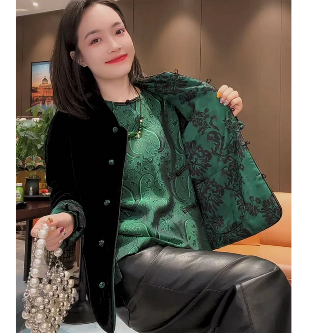 新中式重工国风双面穿丝绒棉服外套