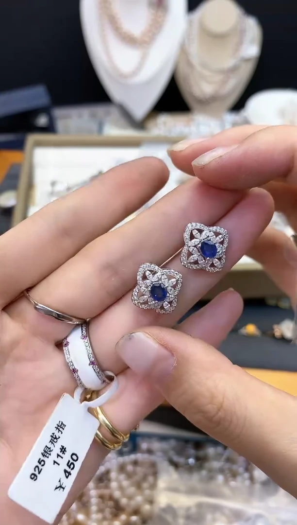 【闪购商品】红宝石41银S925镶嵌蓝/宝/石（耳钉）