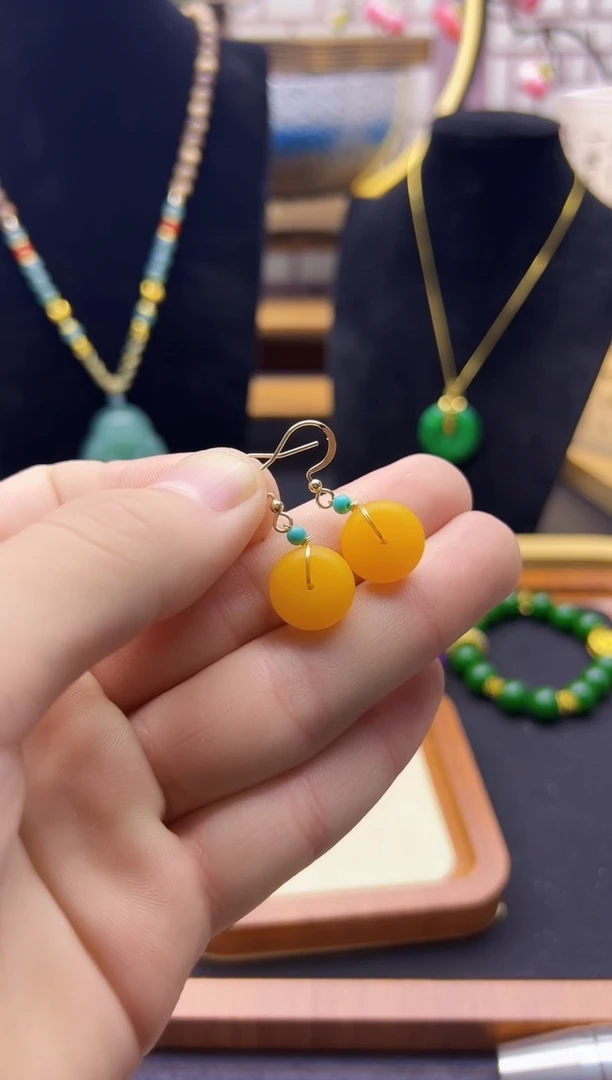 【闪购商品】蜜蜡耳饰14K金镶嵌E82