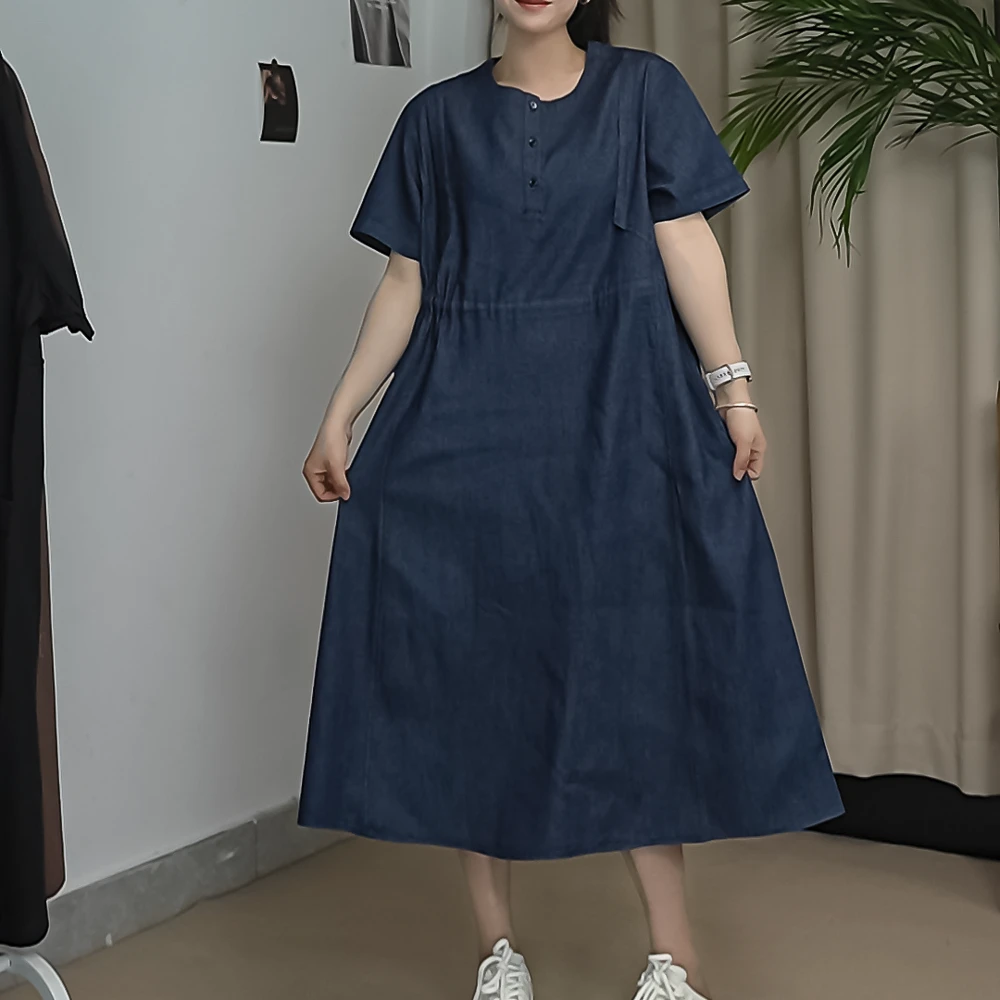 2025夏季新款牛仔收腰显瘦气质休闲大码中长款韩版连衣裙裙子