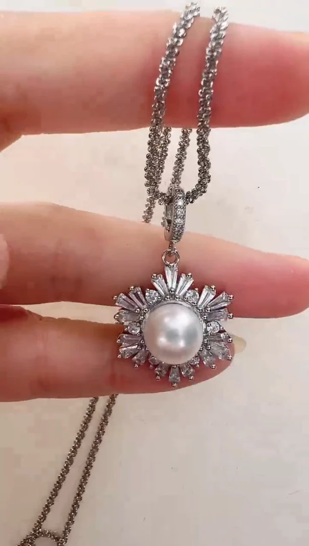 【闪购商品】淡水珍珠吊坠(赠链)合金银色雪花