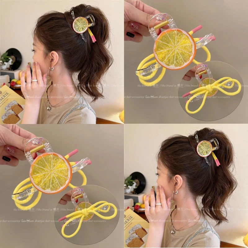 柠檬心情~清新发夹女后脑勺可爱蝴蝶结抓夹2025新款鲨鱼夹高级感