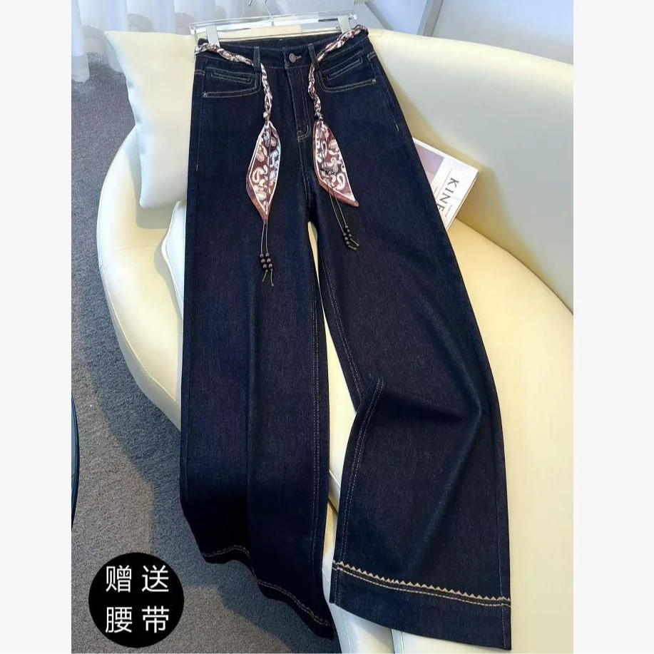 【浅浅专属】秋冬新款防褪色丹宁蓝牛仔阔腿裤-送腰带b3062/2083