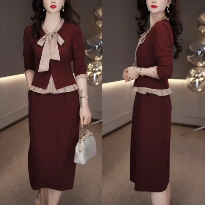 勇华玥上2025早秋新款优雅显瘦设计感气质名媛长袖中长款连衣裙