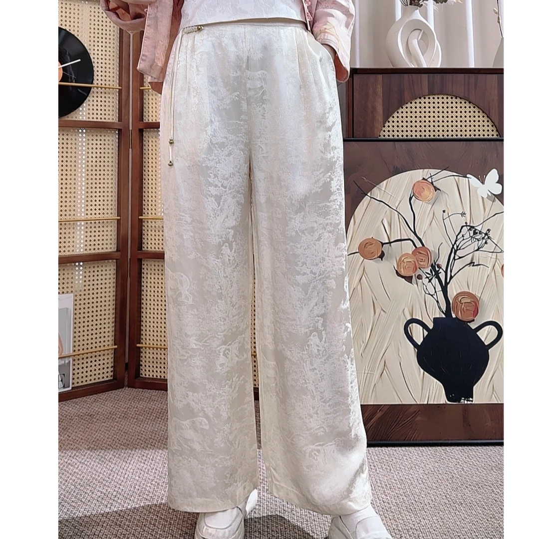 【铃铛】高定提花洋气显瘦高腰垂感阔腿裤