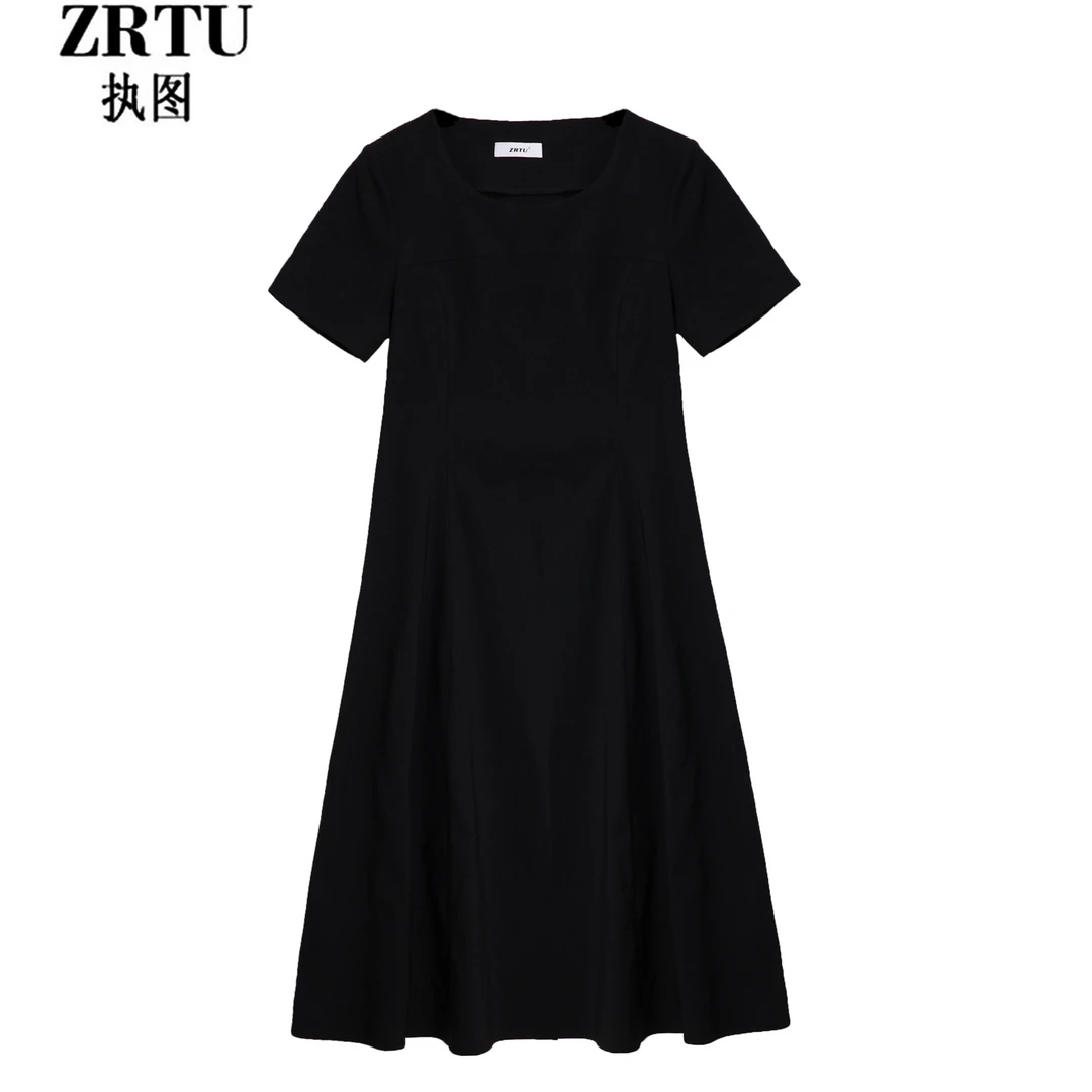 女装连衣裙气质夏季收腰女士长款U领连衣裙