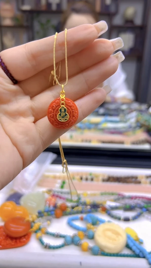 玛瑙/玉髓吊坠(赠链)银S925镀金镶嵌DIY款D204