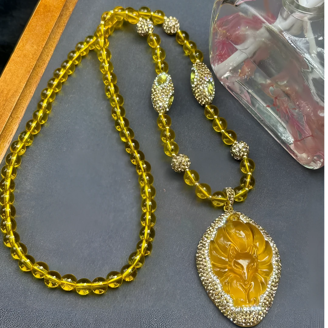 铜合金合成立方氧化锆黄色凤九时尚轻奢百搭大气毛衣链