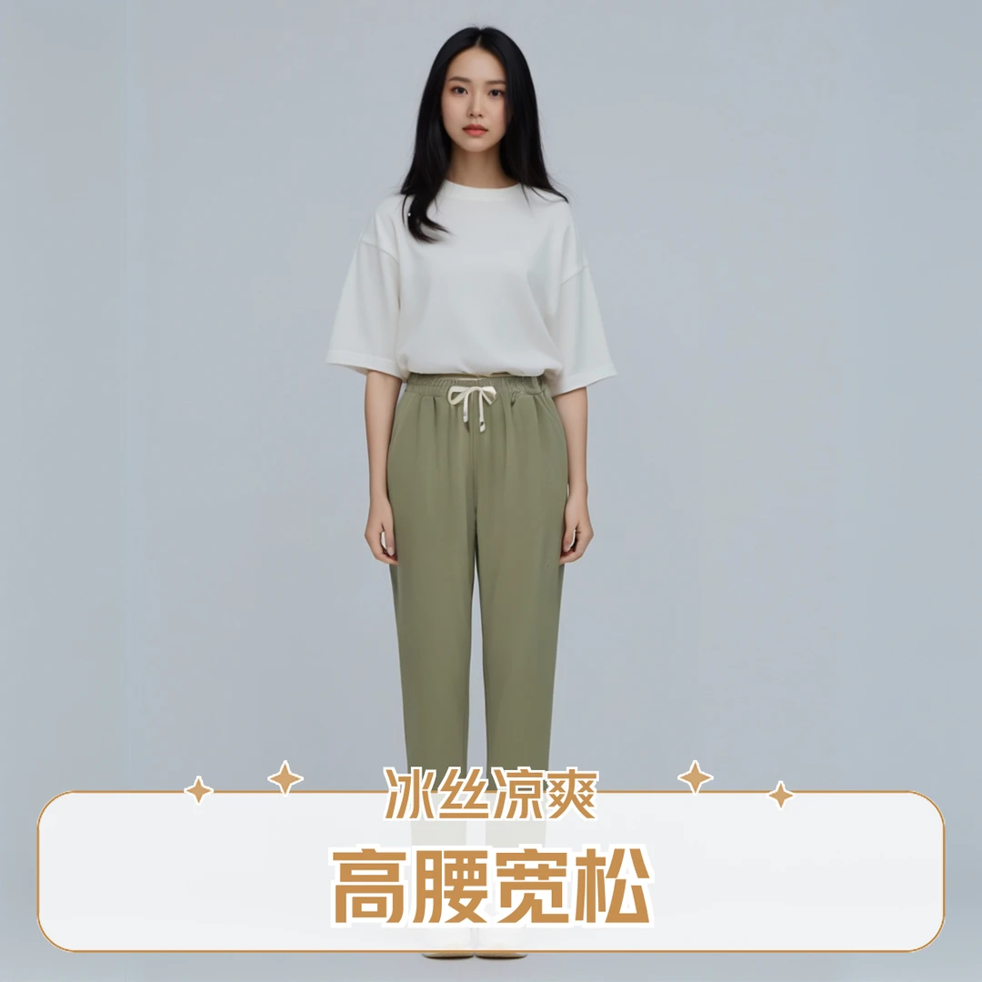 2025夏季新款芙蓉纱女速干九分裤高腰系绳垂感宽松裤冰丝女裤薄款