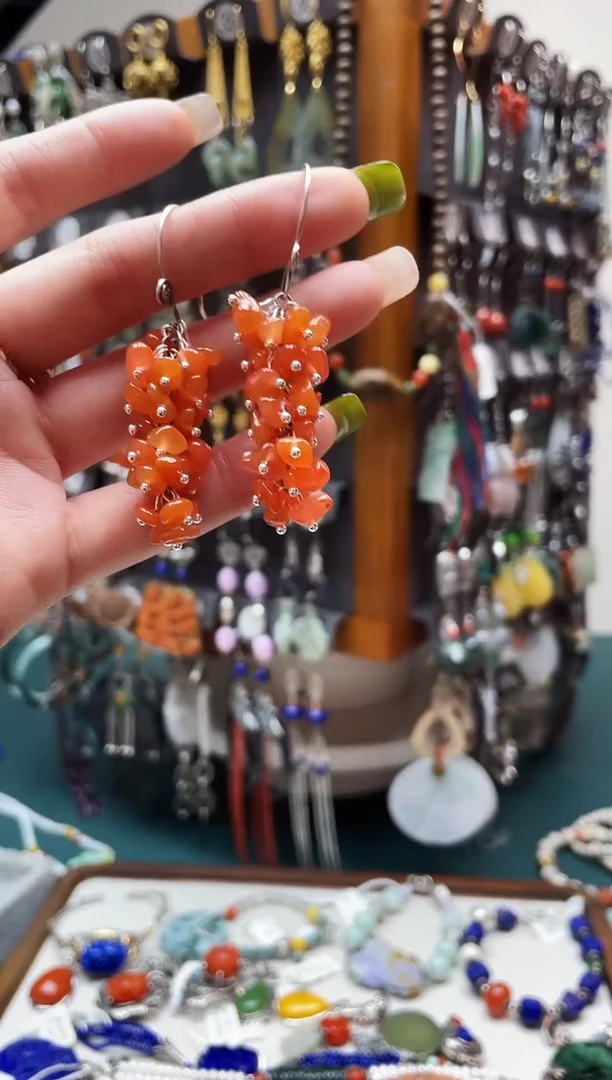 银S925镶嵌南红玛瑙耳饰饰品