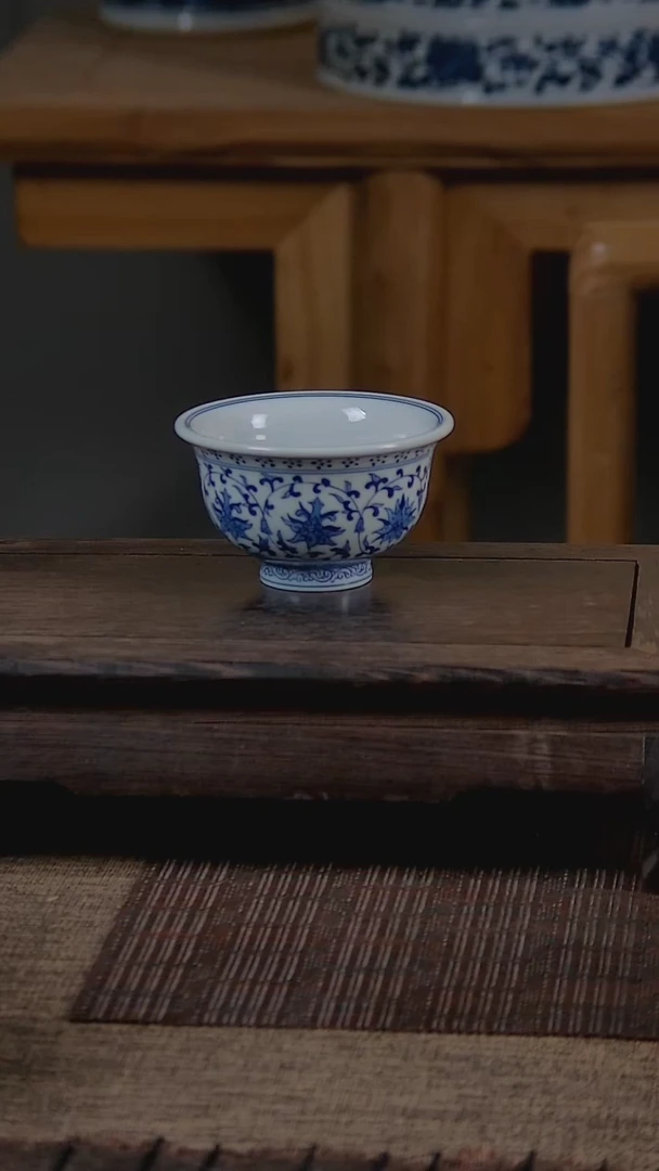 折葵非器手工手绘缠枝莲压手杯